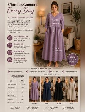 Everyday Relaxed Cotton Maxi Dress - Mauve